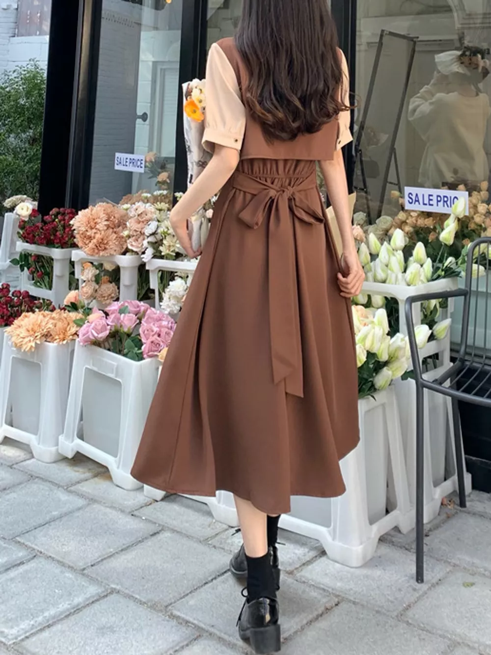 Contrast Short Sleeve Pleated Midi Dress, image 12