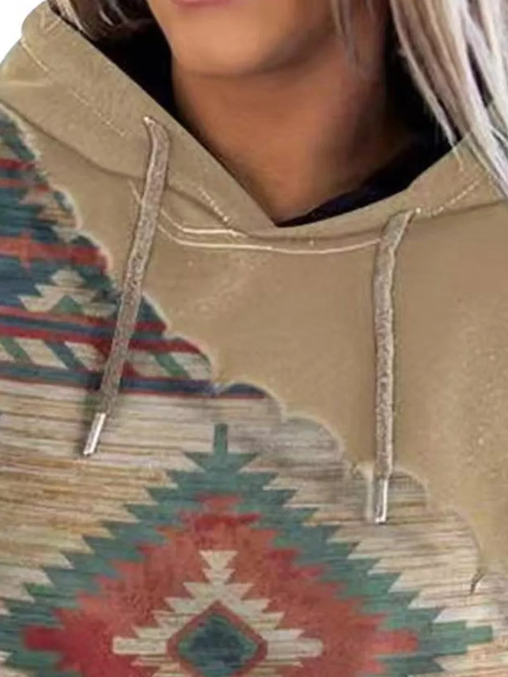 Full Size Aztec Print Hoodie with Kangaroo Pocket Plus Size, image 11