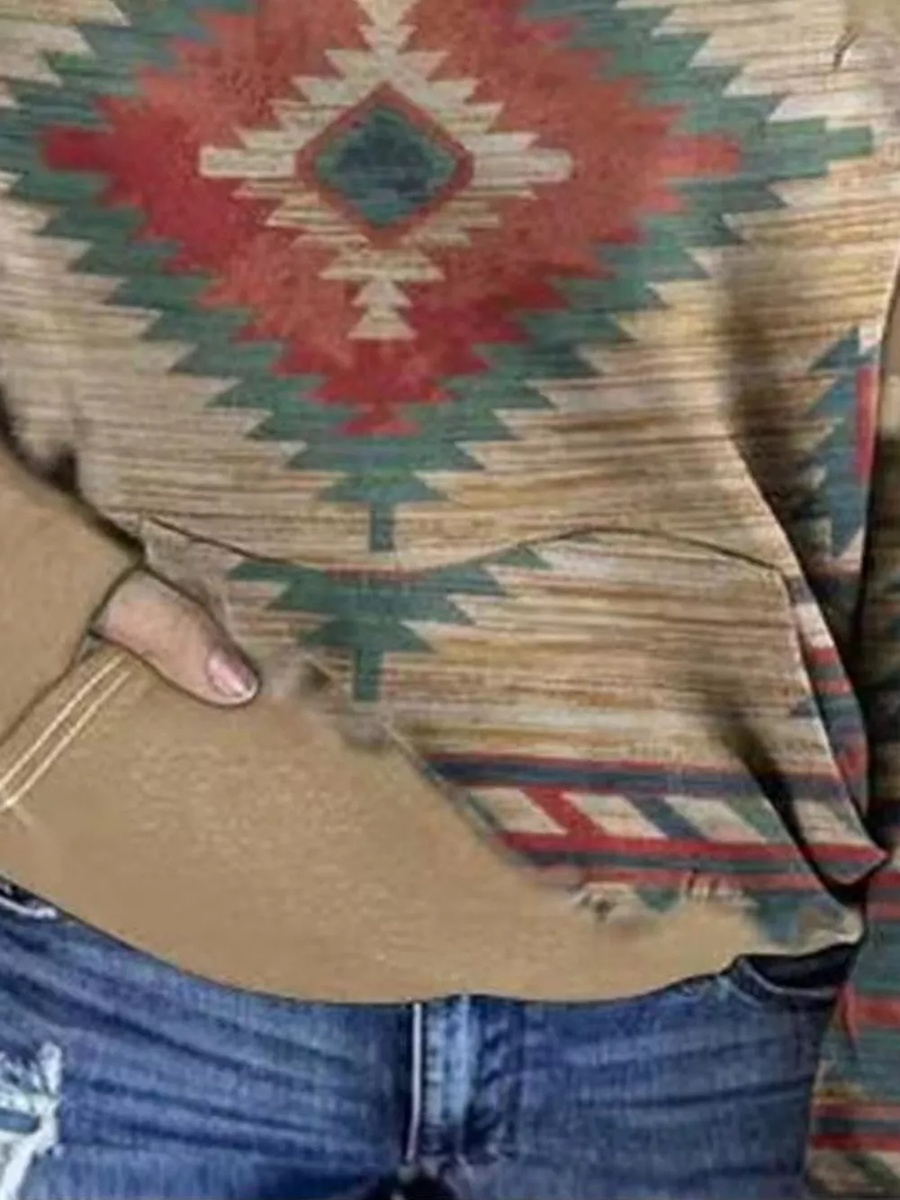 Full Size Aztec Print Hoodie with Kangaroo Pocket Plus Size, image 12