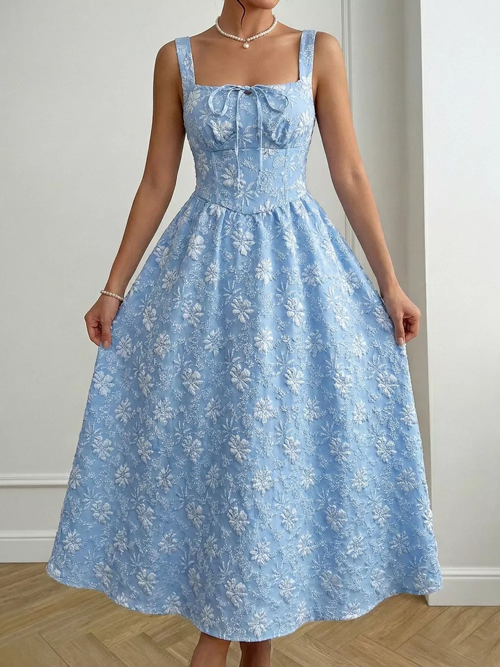 Floral Tie-Front A-Line Midi Dress, image 6
