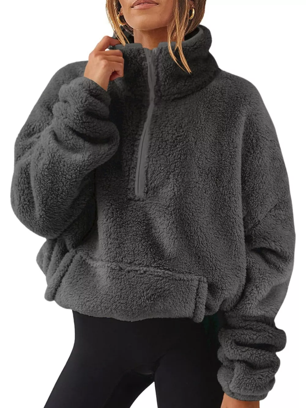 Full Size Sherpa Quarter-Zip Turtleneck Sweatshirt Plus Size, image 21