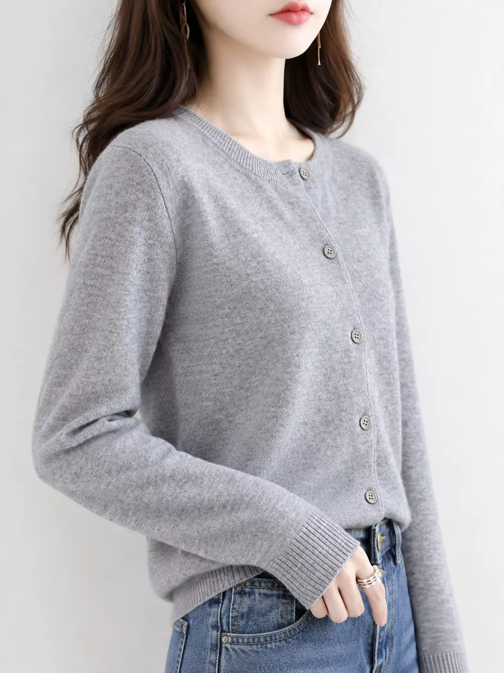 Crew-Neck Button-Down Cardigan, image 56