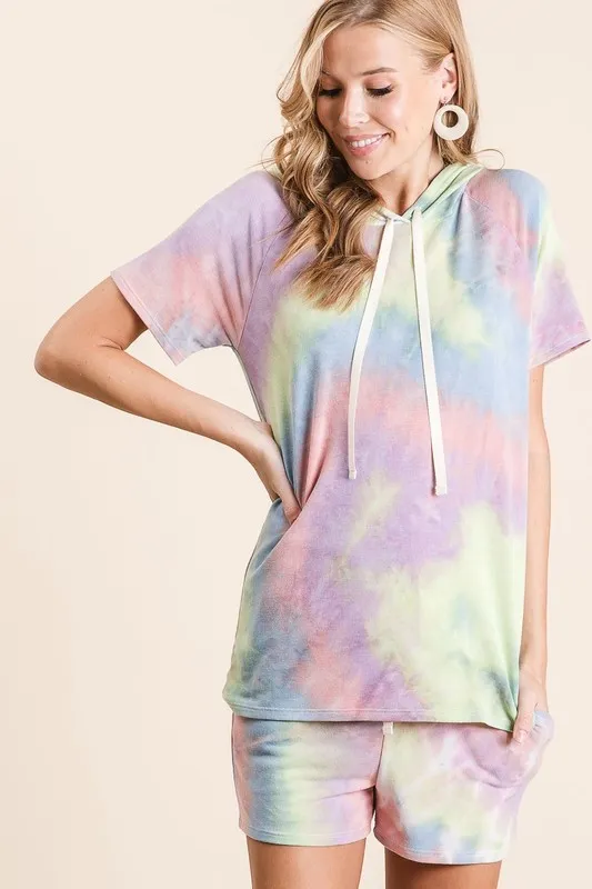 Tie Dye French Terry Casual Shorts with Twill Tape, image 5