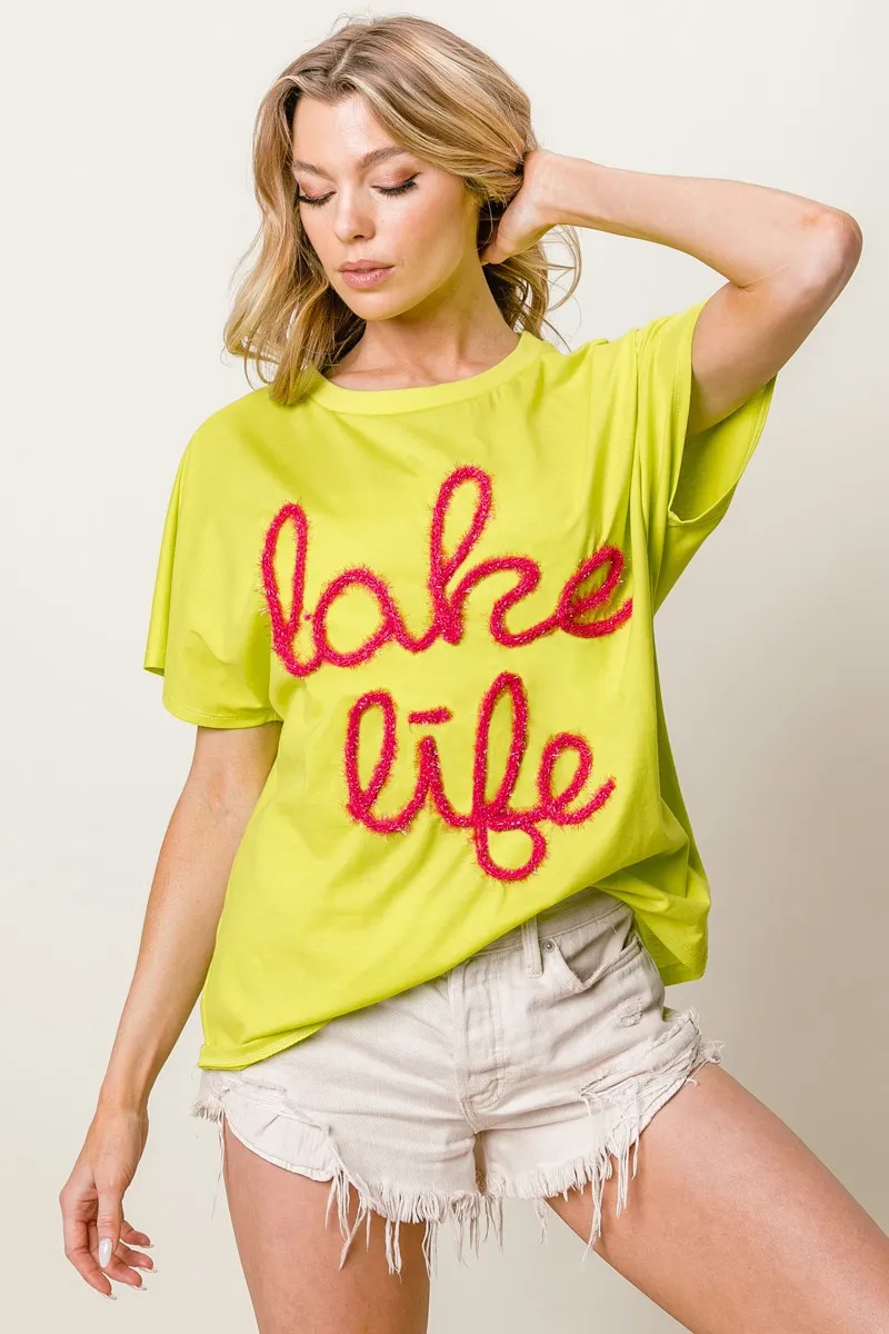 Metallic Letter Short Dolman Sleeve Top, image 4