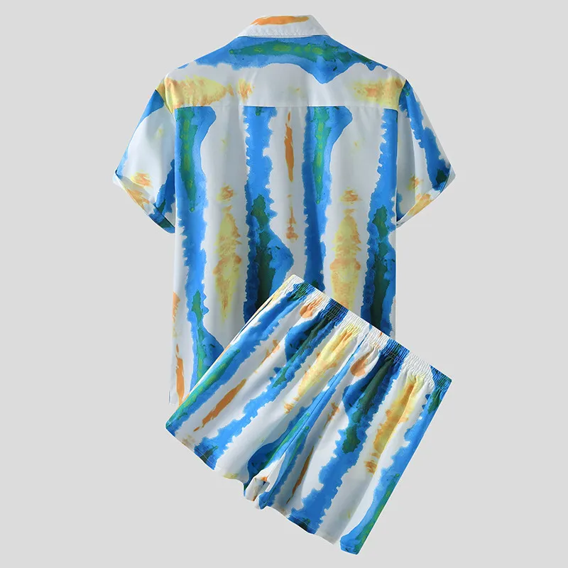 Men's Full Size Printed Button Up Short Sleeve Shirt and Shorts Plus Size, image 2