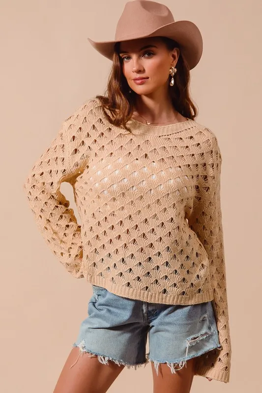 Geometric Pattern Open Knit Lightweight Sweater, image 7