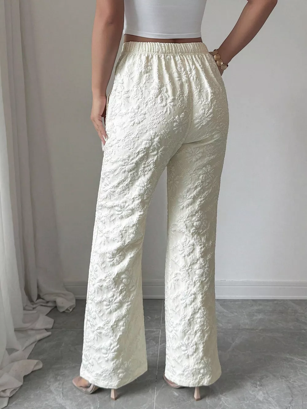 Textured High Waist Wide Leg Pants, image 5