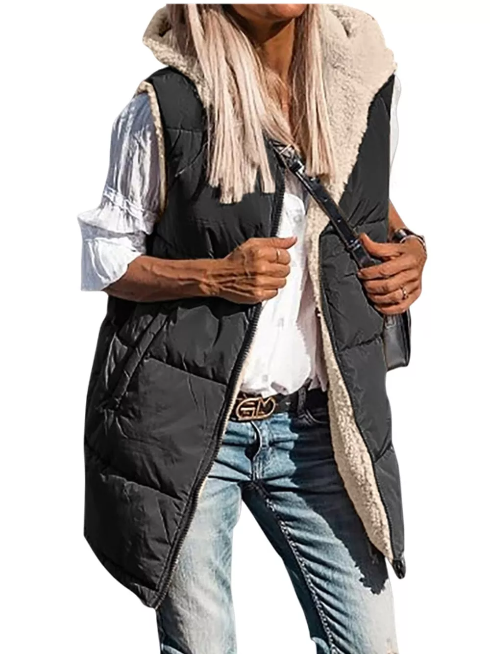 Full Size Hooded Sherpa-Lined Puffer Vest Coat Plus Size, image 7