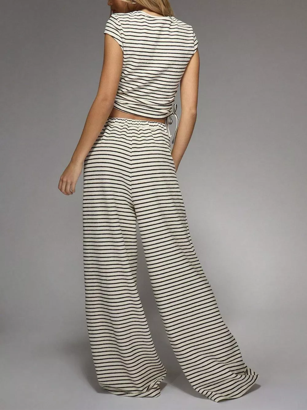 Striped Crop Top and Wide Leg Pants Set, image 3