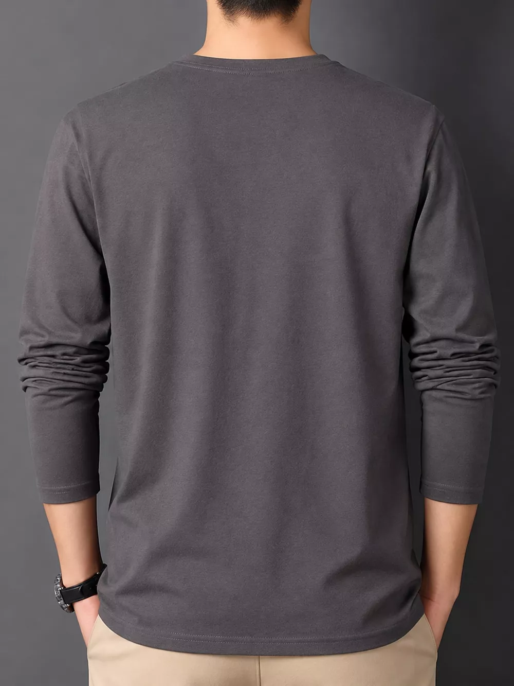 Men's Plus Size Round Neck Long Sleeve T-Shirt, image 41