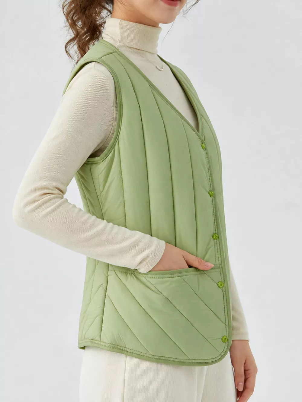 Full Size Quilted Button Up Vest Coat Plus Size, image 60