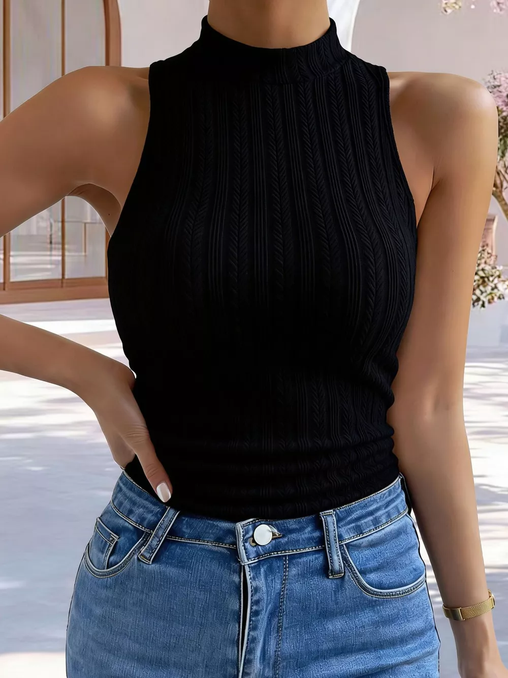 Texture Knit Mock Neck Tank, image 10