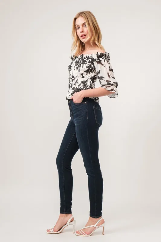 Smocked Off-Shoulder Floral Printed Top, image 3