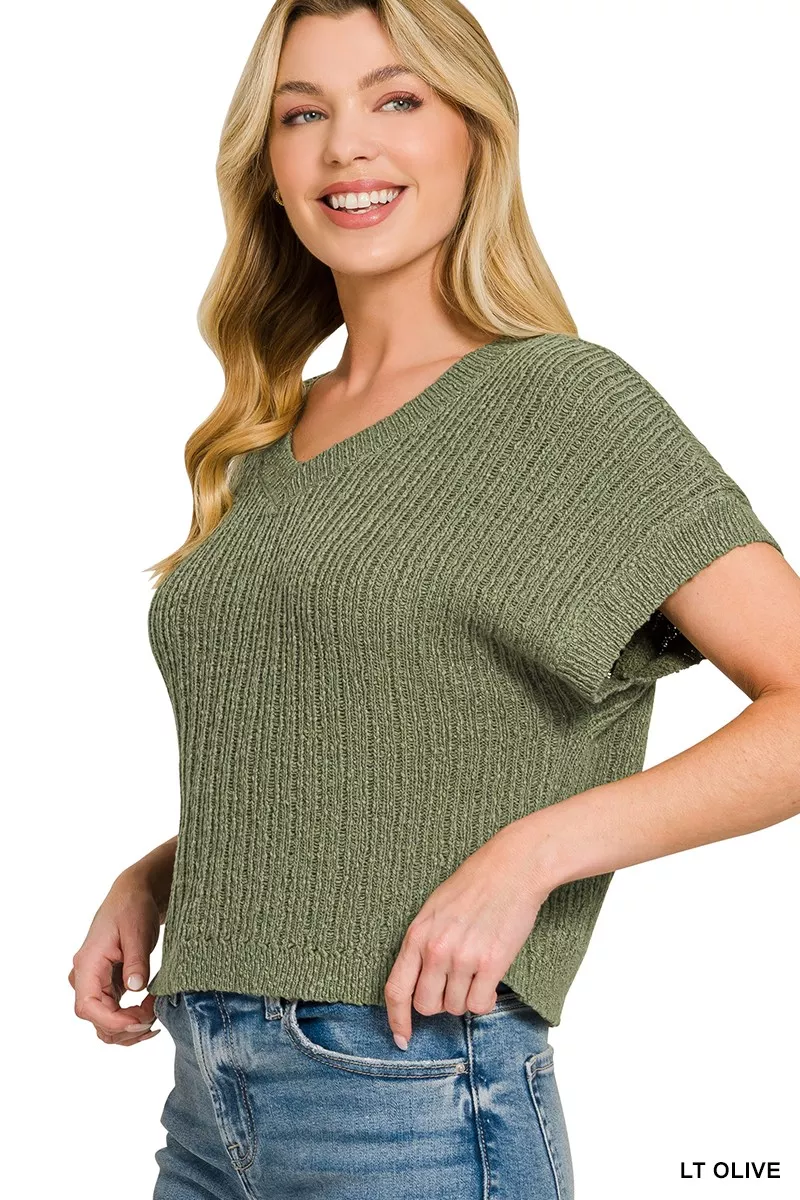 Textured Knit V-Neck Cropped Sweater, image 2