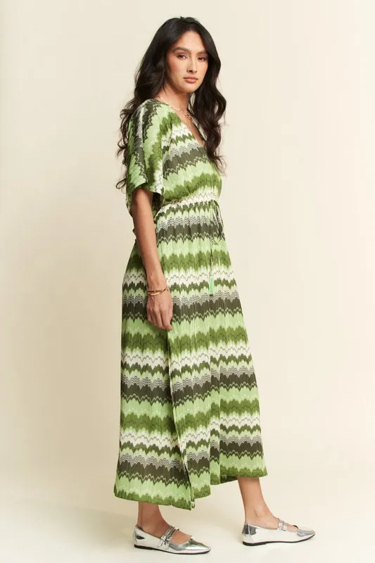Multi Color Wavy Tie Waist Flowy Sleeve Dress, image 6