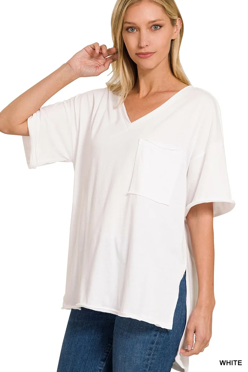 Front Pocket Raw Edge Boyfriend Tee