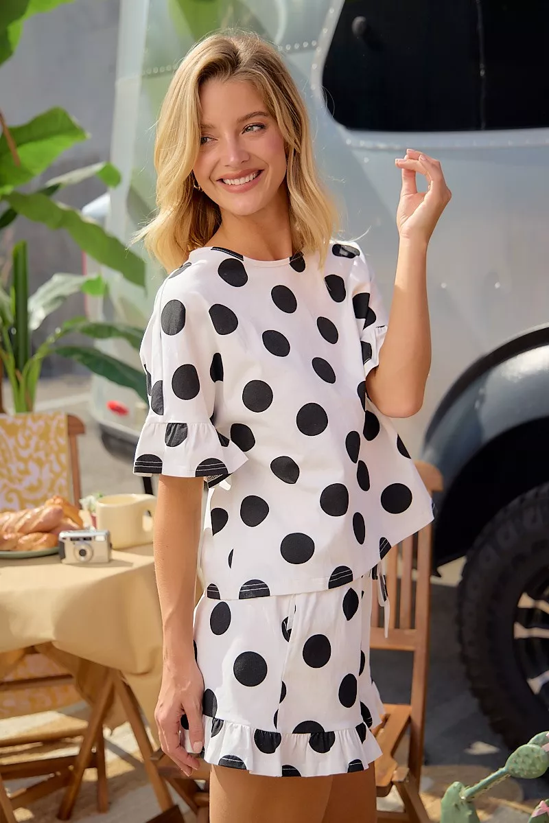 BiBi Polka Dots Printed Ruffled Detail Top And Shorts Set, image 11