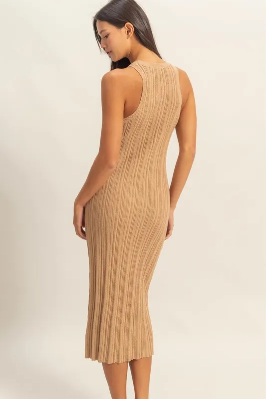 Round Neck Bodycon Ribbed Knit Dress, image 4