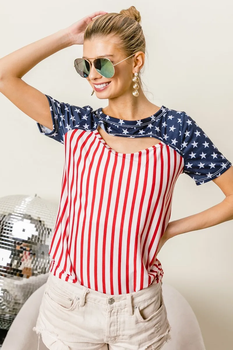 American Flag Theme Front Cut Out Top, image 4