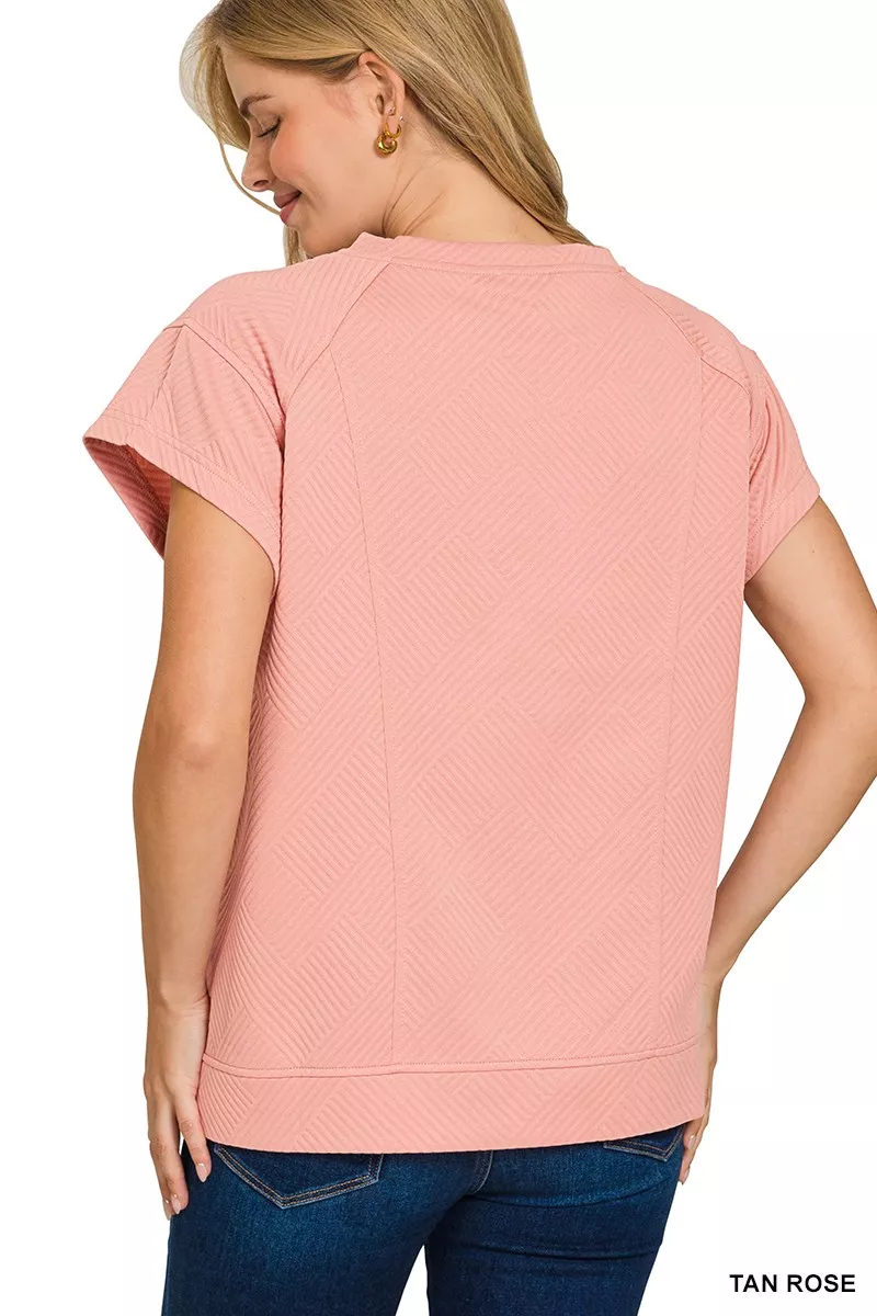 Textured Knit Jacquard Short Sleeve Top, image 3