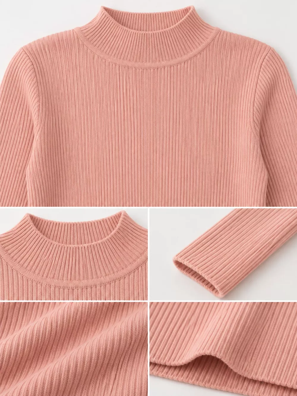 Elegant Slim-Fit Ribbed Mock Neck Knit Top, image 11