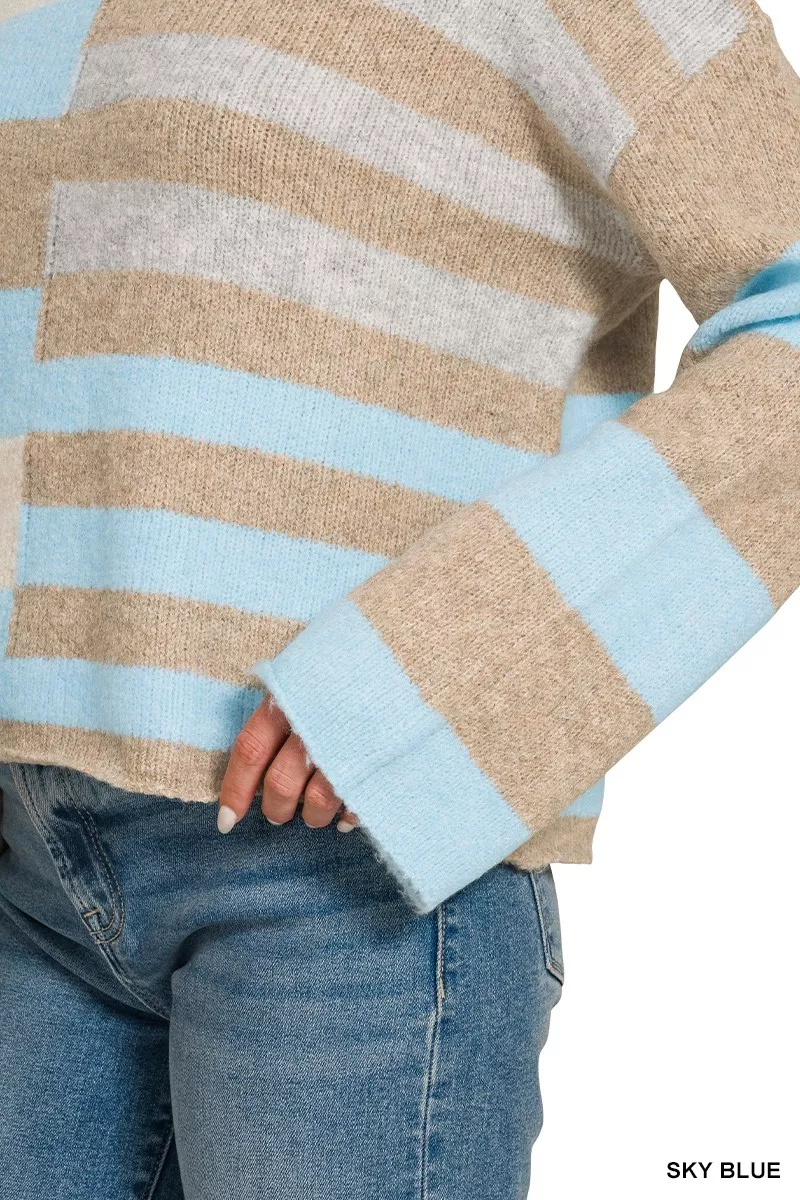 Zenana Lightweight Wool Blend Color Block Sweater, image 6