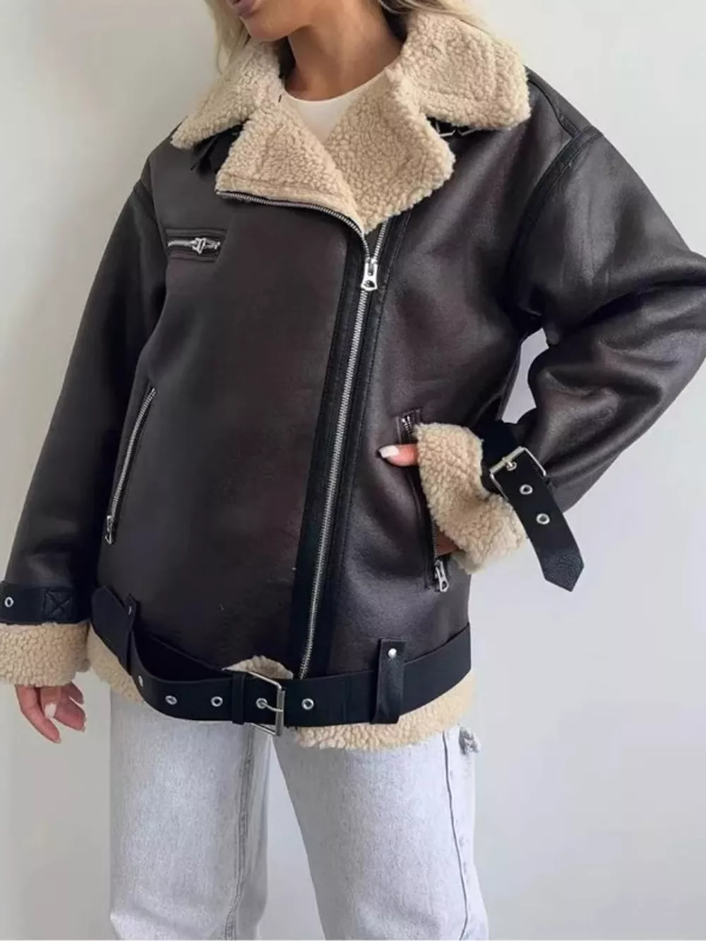 Faux Leather Zip Up Jacket, image 3