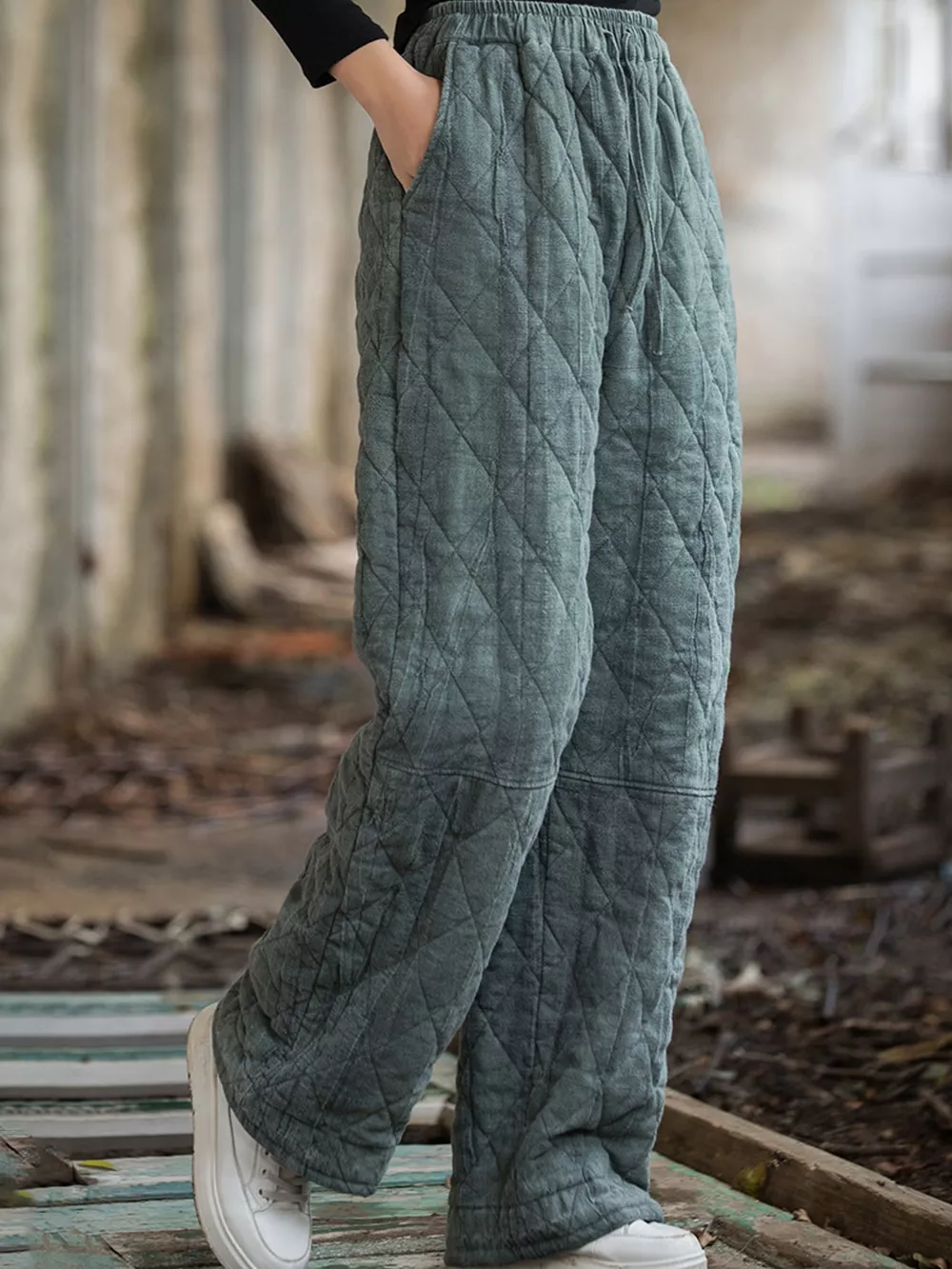 Quilted High-Waisted Wide-Leg Casual Pants, image 5