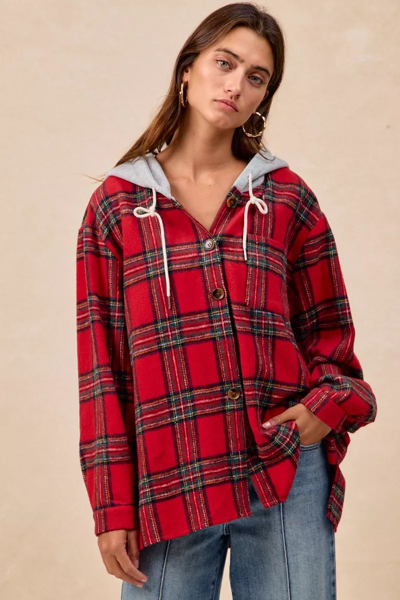 Brushed Plaid Hooded Jacket, image 5
