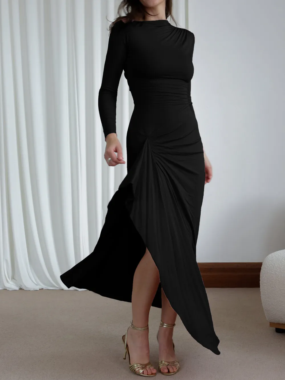 Ruched Long Sleeve Maxi Dress, image 4