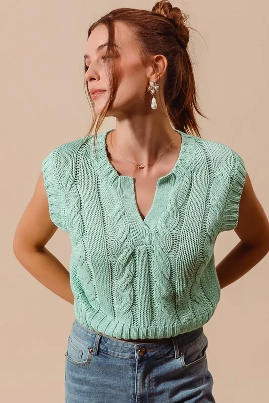 Notched Neck Cable Knit Sweater Vest, image 2
