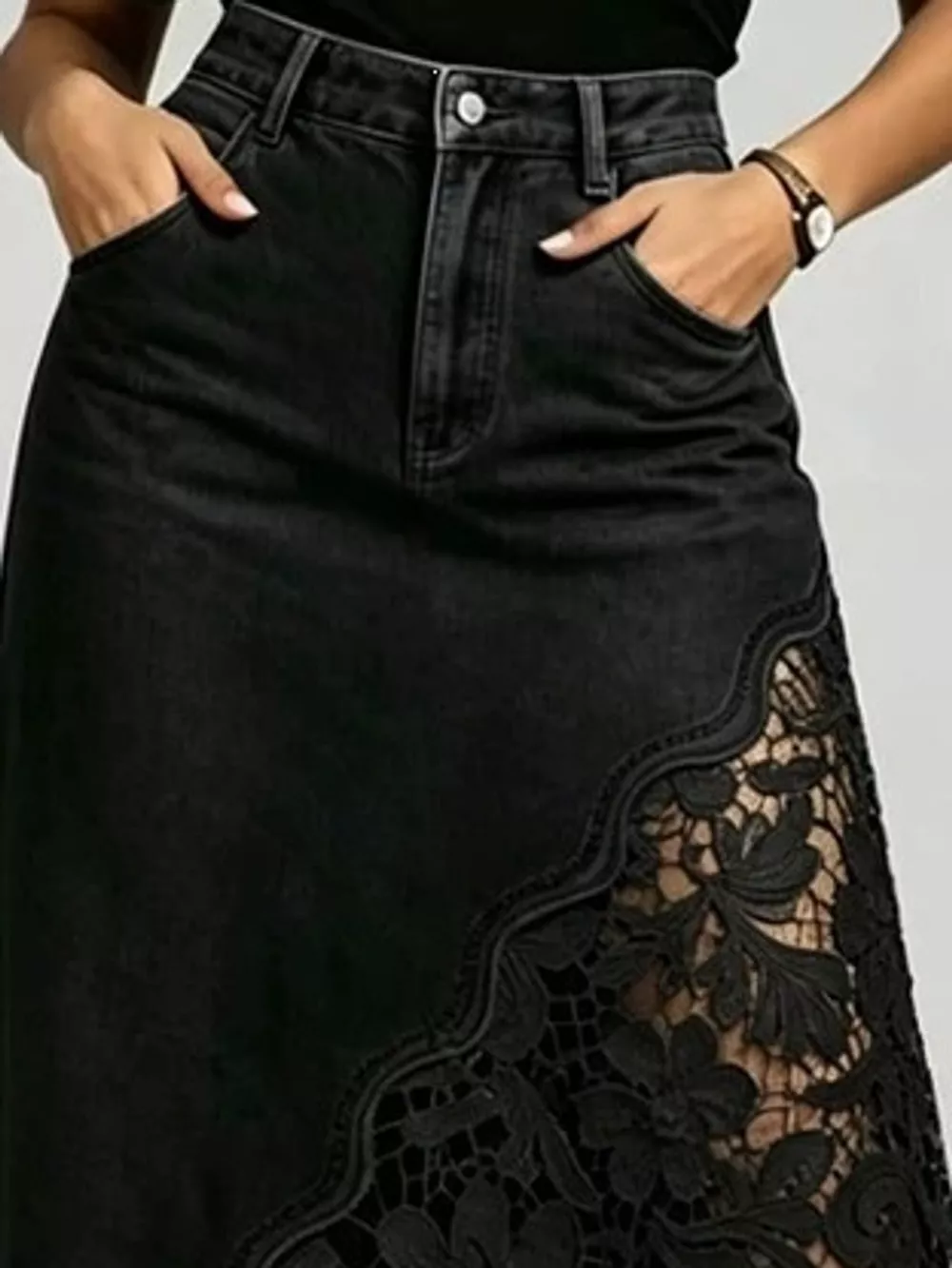 Full Size High-Waisted Lace Denim Skirt Plus Size, image 5