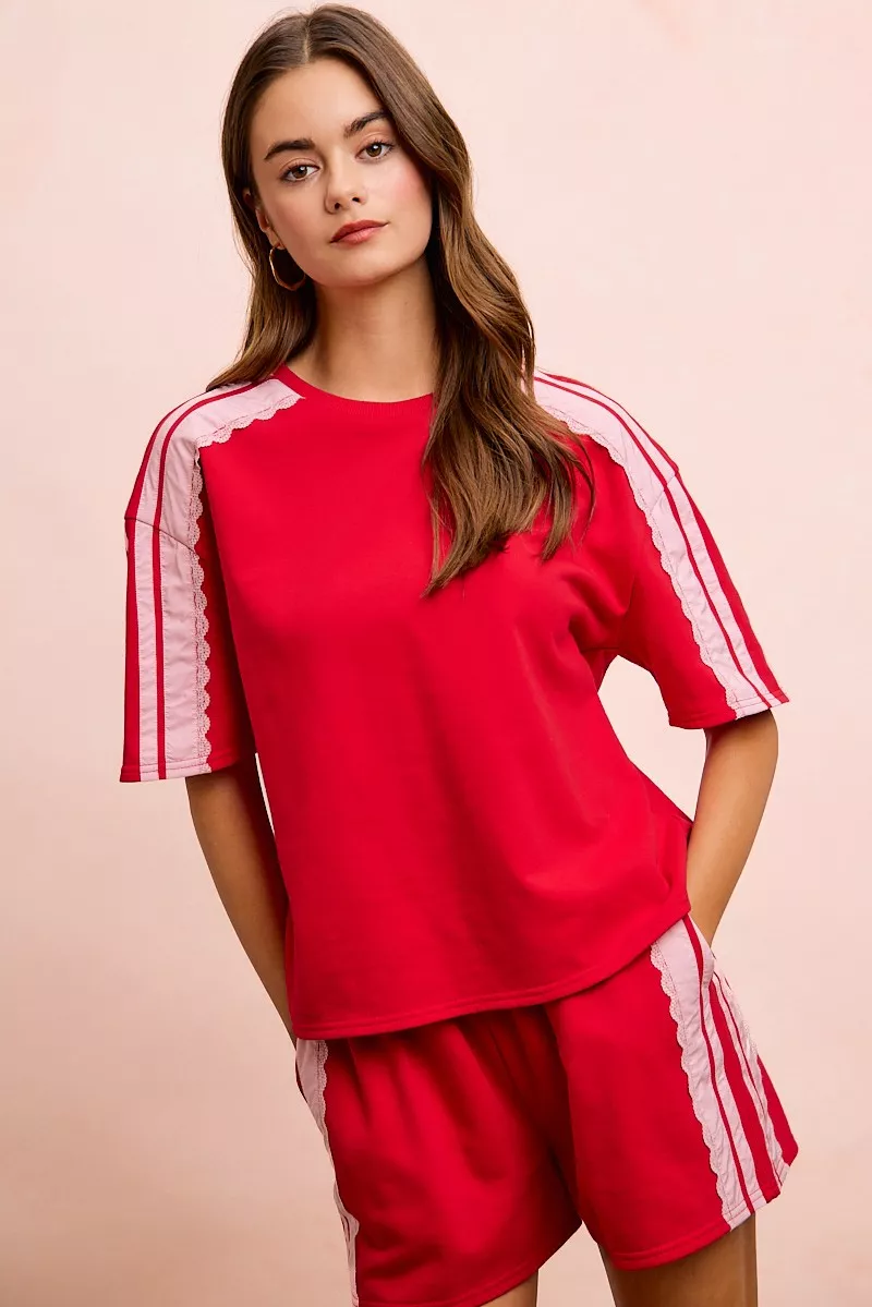 BiBi French Terry Side Lace Detail Short Sleeves Top, image 22