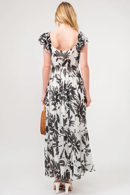 Ruffled Sleeve Tiered Floral Print Maxi Dress, image 2