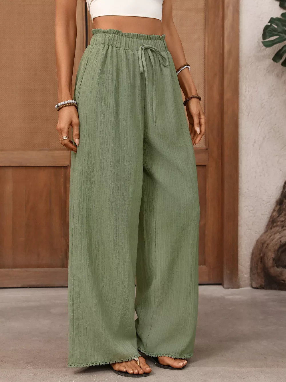 Wide Leg Drawstring Waist Pants, image 9