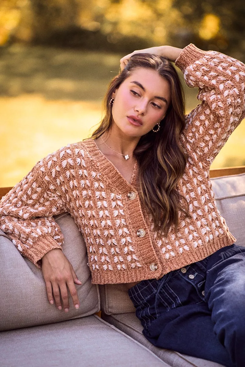 Soft Chenille Yarn Textur Button Sweater Cardigan, image 10