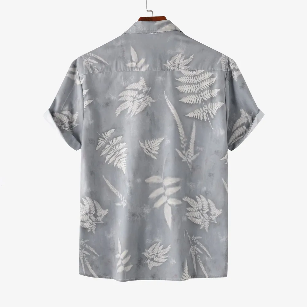 Men's Casual Fern Print Short Sleeve Button-Up Shirt, image 2