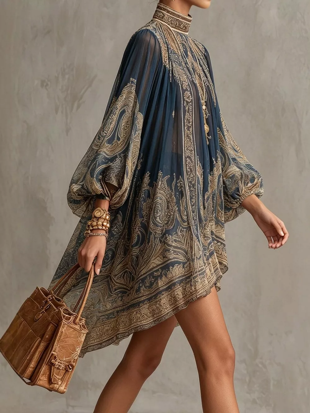 Full Size Paisley Print Chiffon High-Low Mini Dress Plus Size, image 6