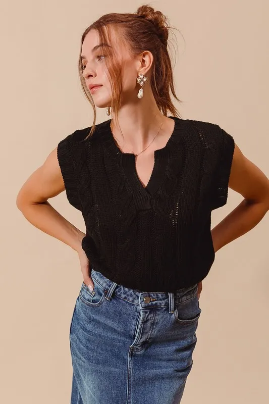 Notched Neck Cable Knit Sweater Vest, image 2