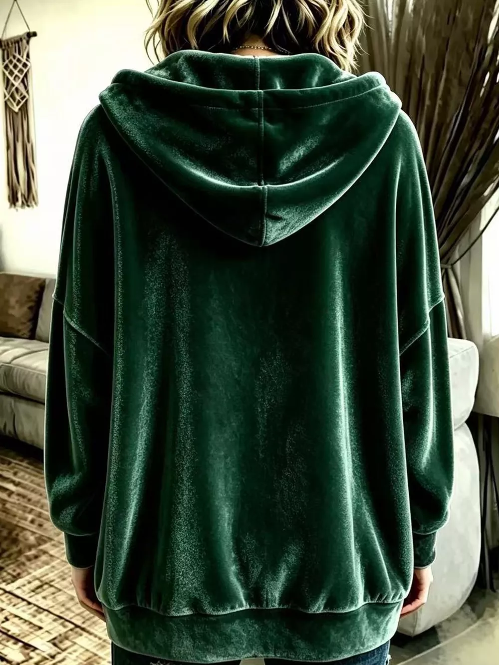 Full Size Velvet Dropped Shoulder Hoodie Plus Size, image 37