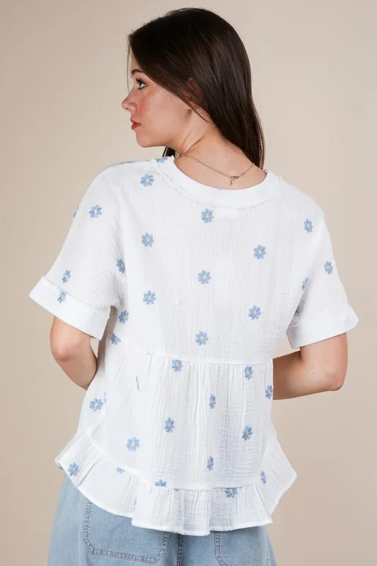 Flower Embroidered Woven Blouse, image 3