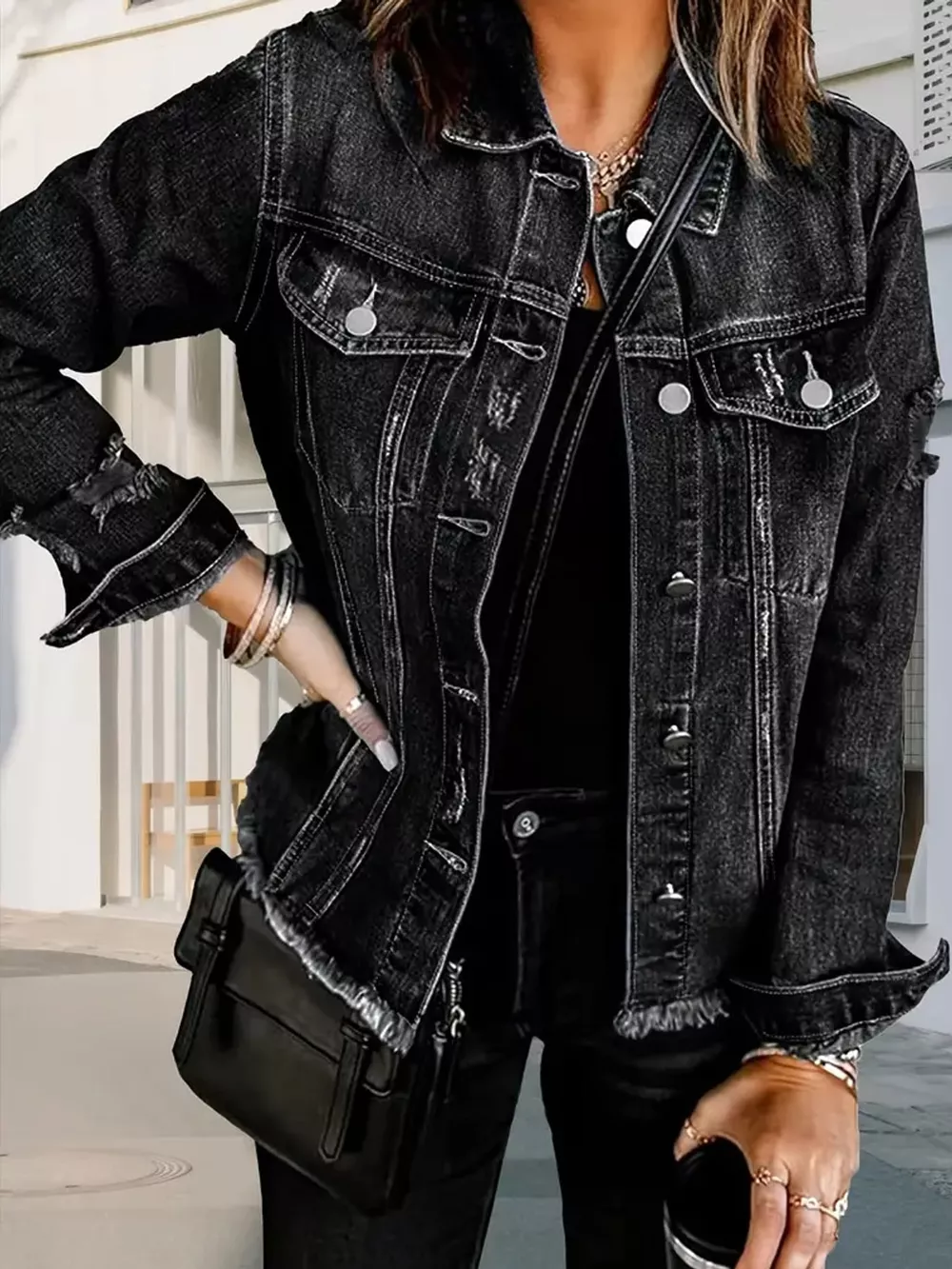 Distressed Raw Hem Denim Jacket, image 4