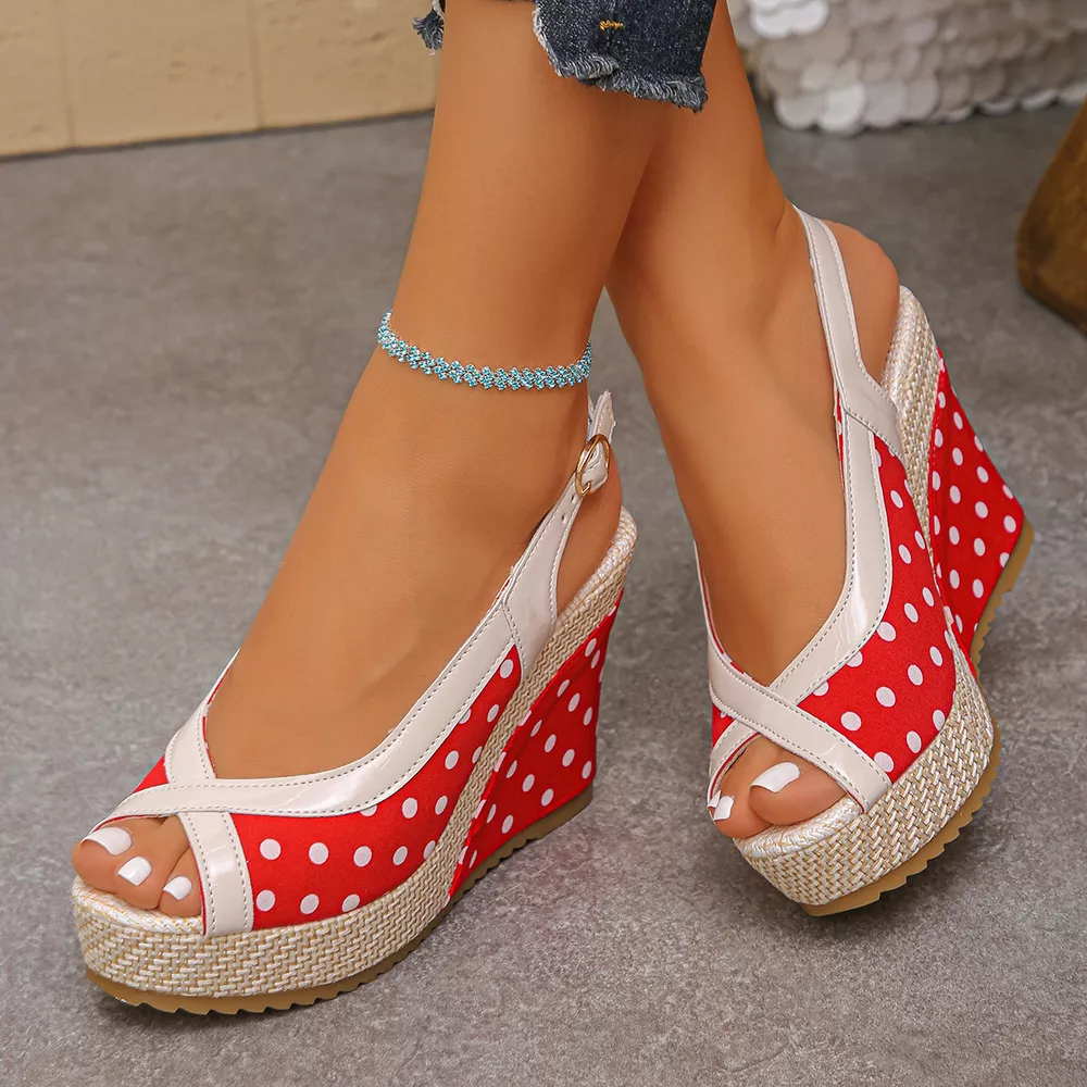 Polka Dot Peep Toe Wedge Sandals, image 8