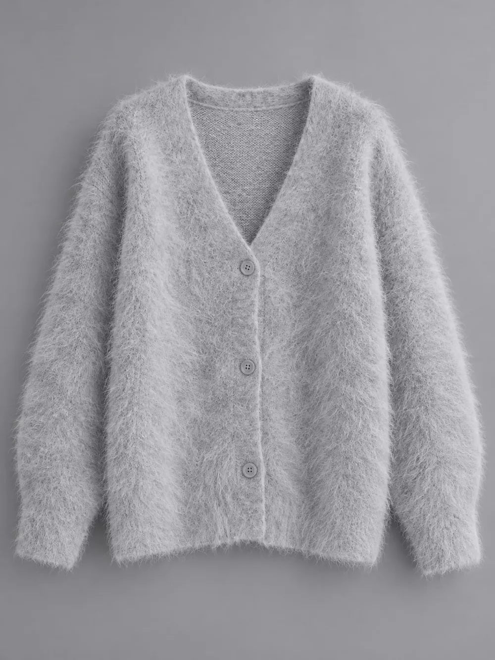 Fuzzy V-Neck Button-Down Cardigan, image 4