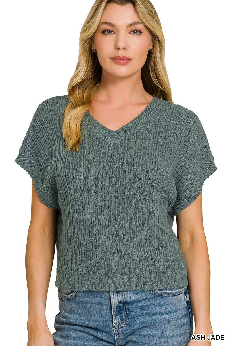 Textured Knit V-Neck Cropped Sweater