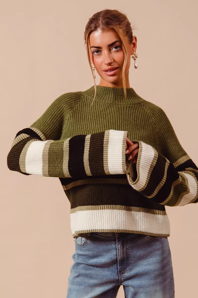 Multi Color Striped Mock Neck Sweater, image 2