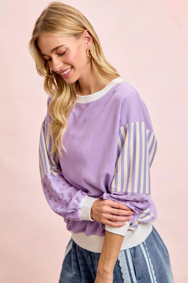 Mix and Match Sweatshirt with Floral Sleeve Striped, image 4