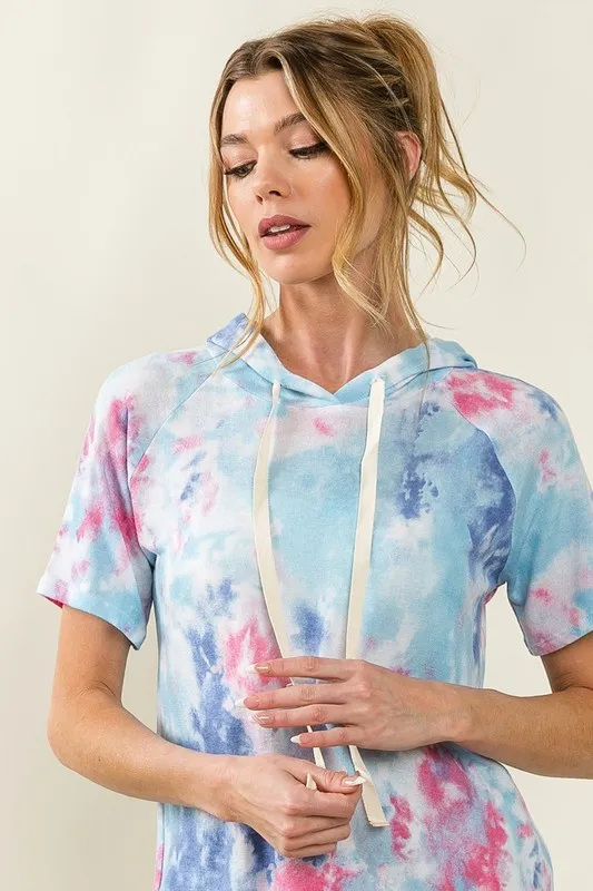 Tie Dye Terry Hoodie with Drawstring, image 3