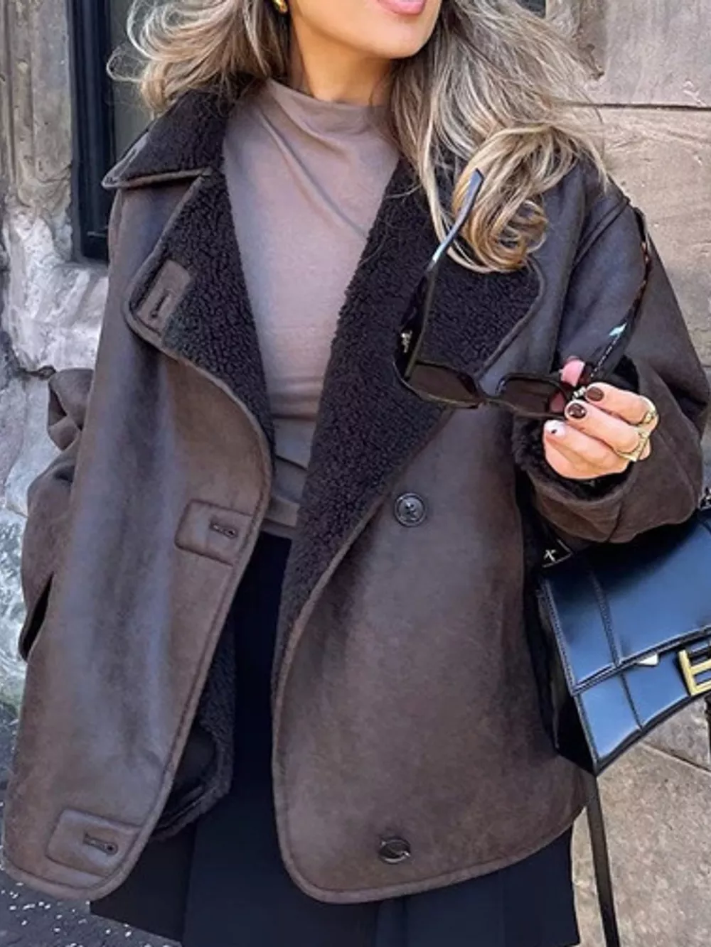 Sherpa Collar Dropped Shoulder Jacket, image 2