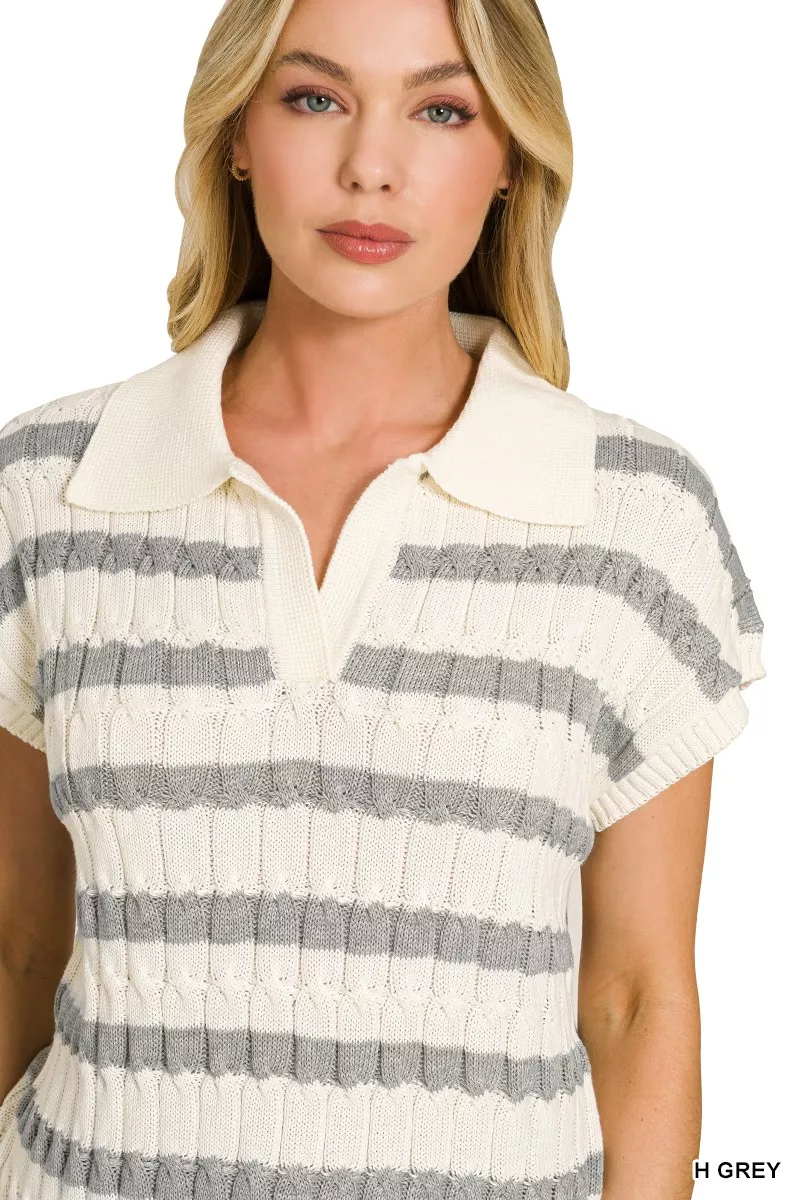 Textured Stripe Collared Sweater Vest, image 3